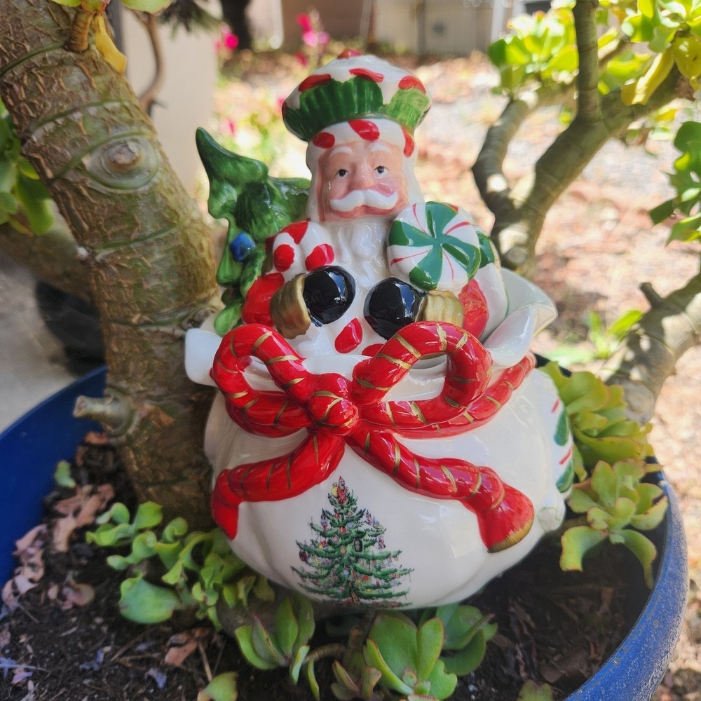 SPODE CHRISTMAS TREE Hand Painted CERAMIC Candy JAR S3324-A13 Figural Santa